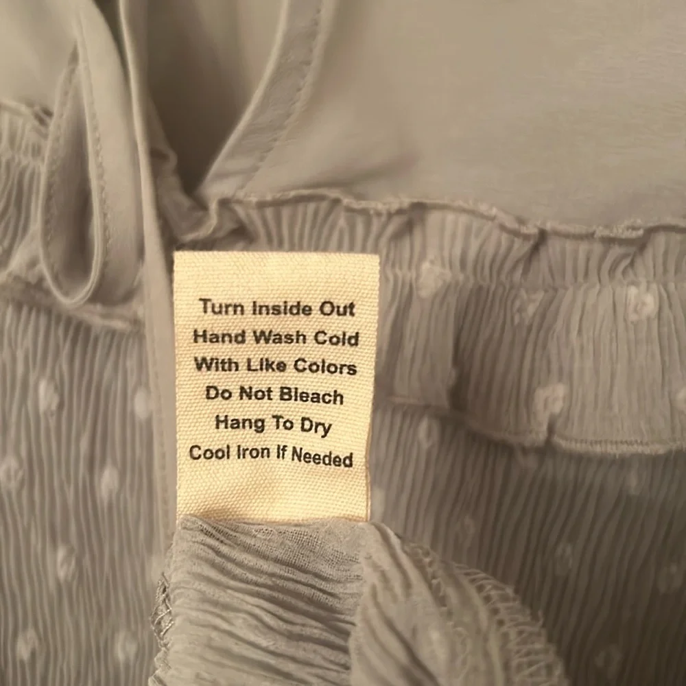 SWEET WANDERER Sage Green Ruffle Neckline Polka Dotted Sheer Blouse Size Large - Picture 8 of 8